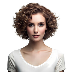 Fototapeta premium Stunning Curly Hair Portrait: Woman with Brown Curls on Transparent background