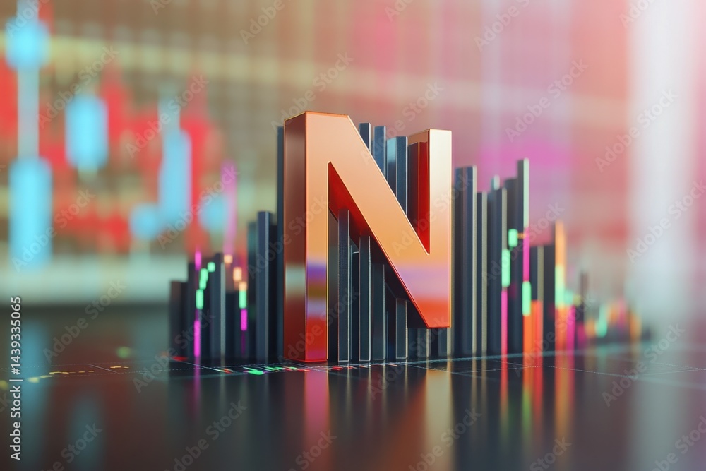 Poster a colorful building with a large n on top