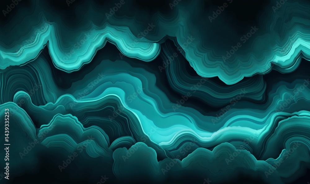 Poster abstract turquoise wave pattern with smooth gradients and flowing lines