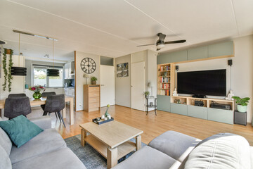 A stylish living room featuring modern furniture, open space layout, and contemporary decor...