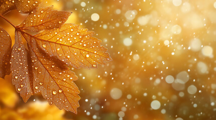 Autumn leaves with water drops and bokeh background nature wallpaper