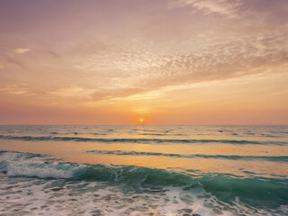 Fototapeta premium Minimalist Summer Sunset Over Ocean Waves 