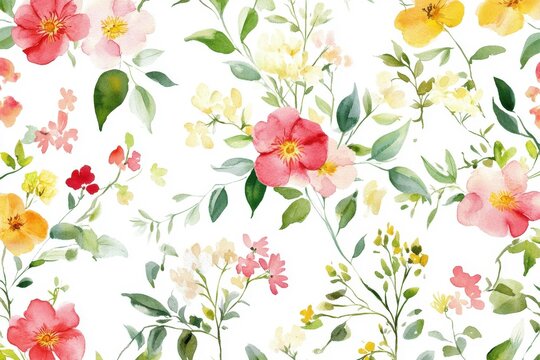Whimsical watercolor floral patterns ideal for event invitations, birthday celebrations, and romantic occasions infused with vibrant garden greenery and charming wildflowers