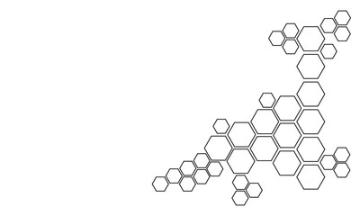 Black hexagon, honeycomb, design element, shapes, pattern with no strokes. Asset for photo collection, collage, template, frame, overlay, montage, clipping, layer mask. Transparent background. EPS 10.