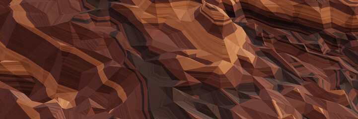 3D low polygon brown layered stone mountain. Sedimentary rock terrain. © Kavik