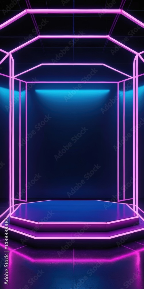 Poster a soft purple light glows gently in the center of a spacious, empty room, casting delicate shadows o