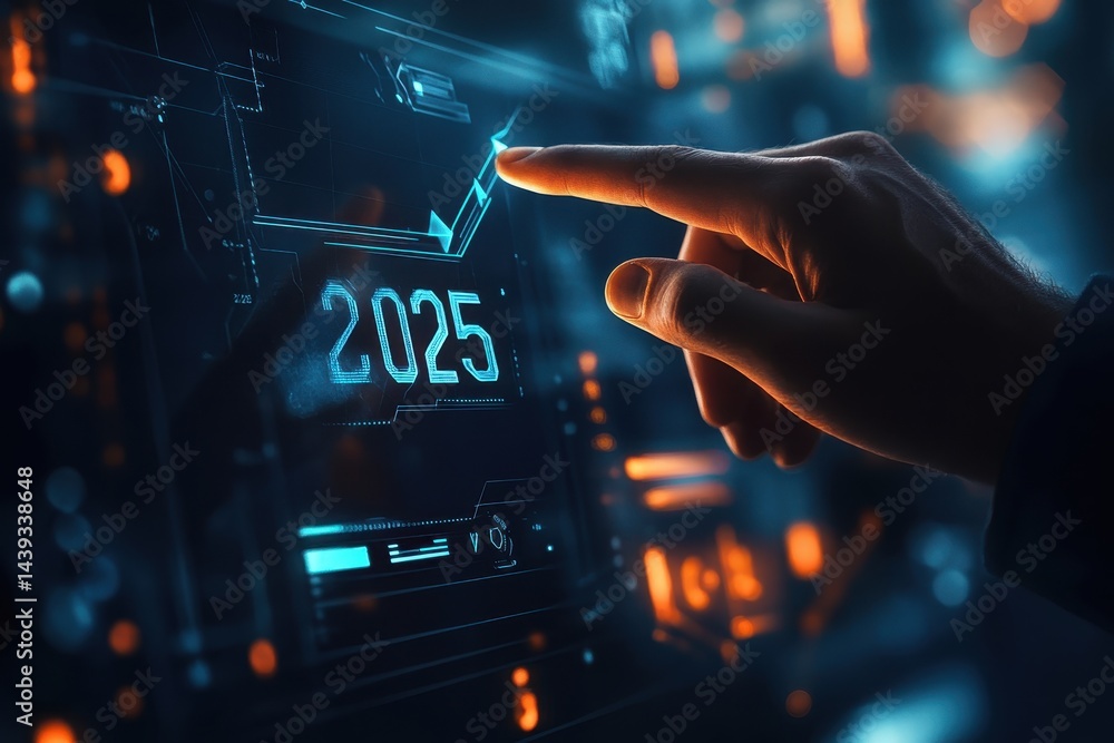 Poster futuristic interface with 2025 highlighted