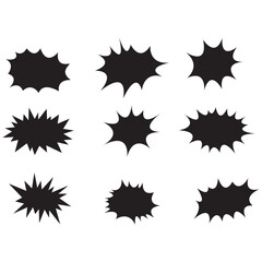 Comic burst explosion vector, comic boom elements, and speech bubbles vector silhouettes.