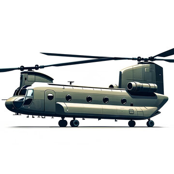 Isolated vector illustration of a Chinook helicopter for troop transport on a white background.