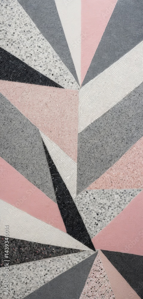 Poster a vibrant pink and black geometric pattern adorns the floor, featuring sharp angles and intricate sh