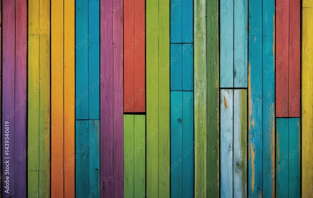 Poster a vibrant and textured wallpaper background featuring an array of colorful wooden planks in various 
