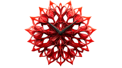 Red floral clock, cut out transparent