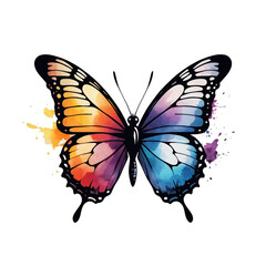Colorful butterfly with watercolor effect on black background on transparent background