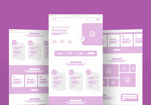 Pet Care Landing Page Wireframe Layout