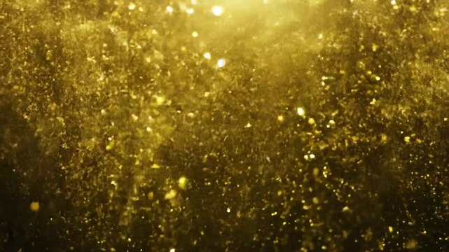 Falling Gold Particles Flicker And Shimmer Against A Black Background