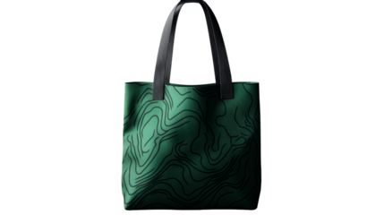 Green Tote Bag With Topographic Lines, cut out transparent