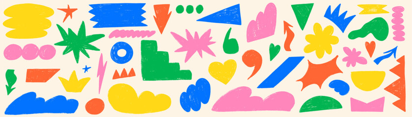 Kid shape geometric crayon. Figure with texture and organic form. Geometry shape naive y2k style with crayon texture