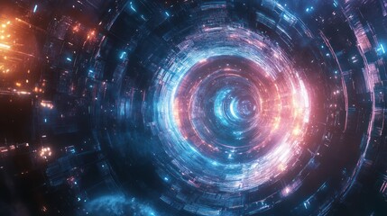 Obraz premium Neon Vortex: A Journey Through a Futuristic Tunnel of Light and Energy