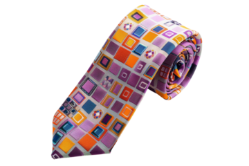 Angular Elegance: Geometric Patterned Tie Isolated On White Background.