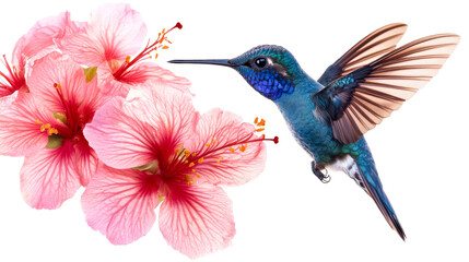 Obraz premium Hummingbird and Pink Hibiscus, cut out transparent