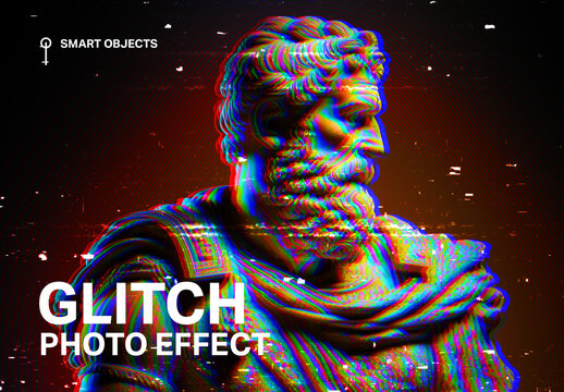 Fractal Glitch Hologram Photo Effect Mockup