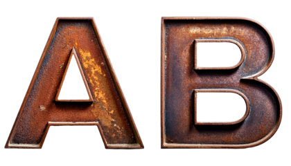 Vintage Rusty Metal Letter A B on white background 