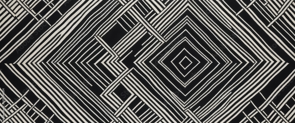 Poster a stylish black and white rug featuring intricate geometric patterns, adding a modern touch to any r