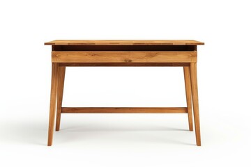 Real Wooden Office Table Isolated On White Background.