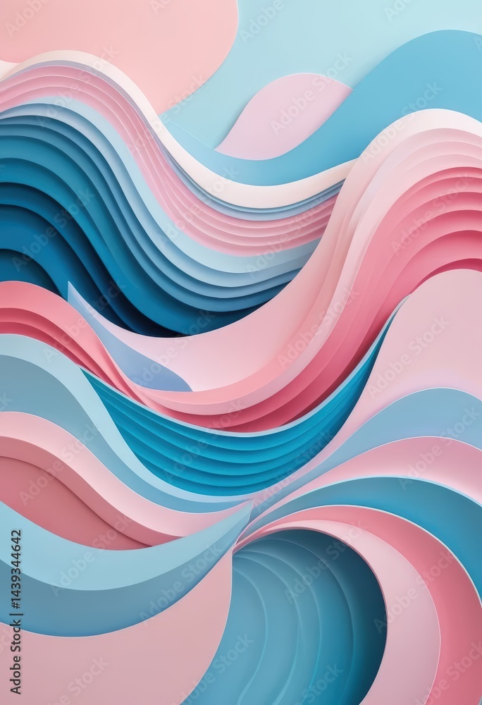 Poster an abstract background featuring flowing paper waves in soft, muted colors, creating a sense of dept