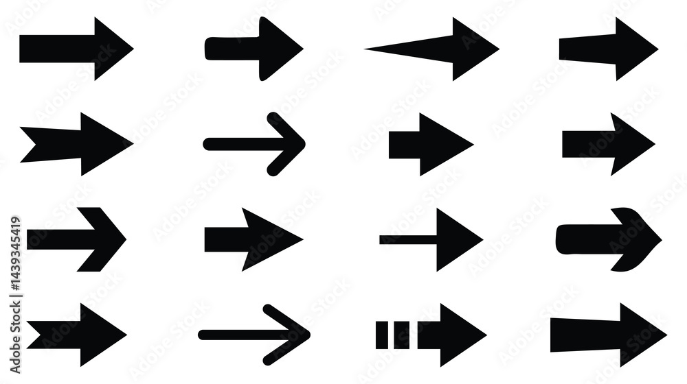 Poster arrows big black set icons, arrow. cursor. collection different arrows sign. black vector arrows ico
