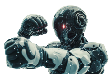 Futuristic Boxing Player Visual Isolated On White Background.