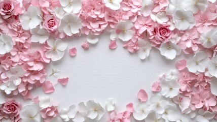 Floral Frame with Pink and White Hydrangeas and Roses floral frame pink flowers white flowers roses
