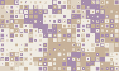 Abstract geometric background of varied sized squares in muted beige and purple tones.  Ideal for website banners, presentations, or textile designs evokes feelings of calm and sophistication.