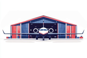 Fototapeta premium Modern Jet Aircraft in Front of Hangar with Sleek Design