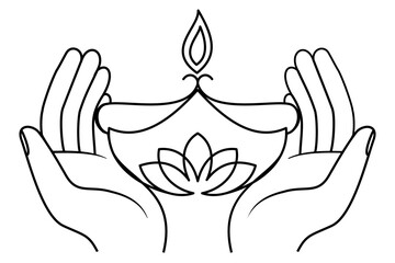 Obraz premium vector line art of hands holding diwali candles