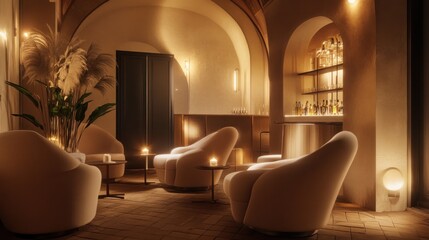 Lounge, bar, night, relaxing, interior, arched, design, calm
