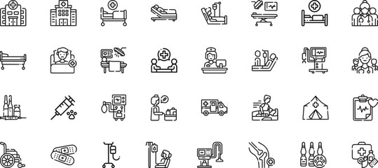 health care editable stroke outline icons set isolated on white background flat vector illustration. © freelancerhamza65