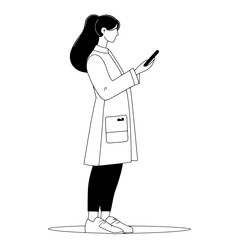 Black and White Silhouette or Line Art Illustration of Man or Woman Handing Mobile Phone - Communication Concept