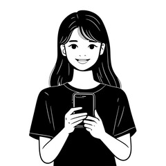 Black and White Silhouette or Line Art Illustration of Man or Woman Handing Mobile Phone - Communication Concept