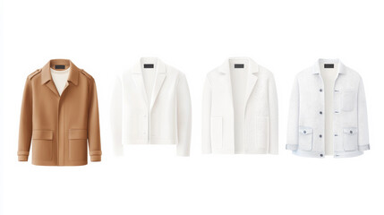 Collection of Stylish White Outerwear Including Jackets and Coats on a Clean Background