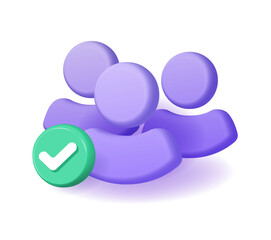 People check mark 3d icon vector, customer client membership accepted graphic illustration set, valid verified personal identity checkmark tick, team group account member approved image clip art