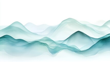 Layered Mountain Ridges in Soft Watercolor Hues of Teal and Aqua