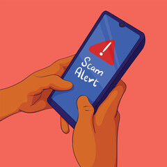 Scam Alert Notification on Smartphone Illustration. Online Scan Concept Vector Art
