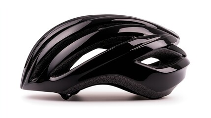 Black Glossy Cycling Helmet on White Background