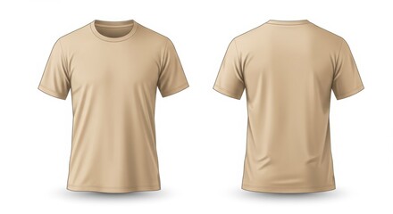 Blank tan t-shirt template mockup front and back view for design use