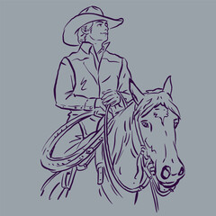 cowboy in hat riding horse vector for illustration card decoration