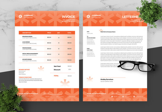 Orange And Black Invoice And Letterhead