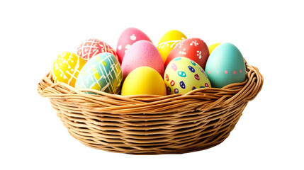 Easter eggs in basket, cut out transparent