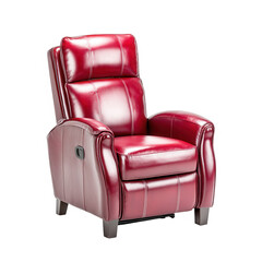Isolated red leather recliner chair sits against a white studio background.