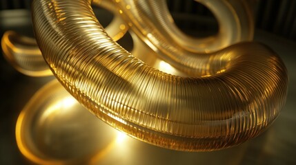 Golden metallic abstract rings with textured surfaces are shown